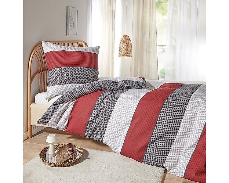 TRAUMSCHLAF Bettwäsche Nordic Stripe Red, Flanell, 2 teilig, hochwertige Fl günstig online kaufen
