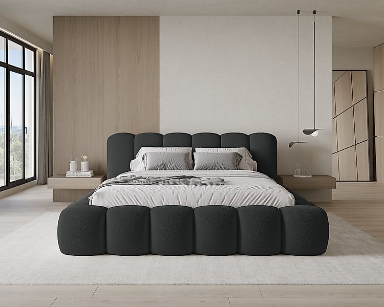 Chilly Möbel Polsterbett Stone Schwarz Bouclé Stoff 160x200 cm mit Stauraum günstig online kaufen