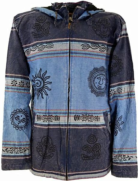 Guru-Shop Strickjacke Goa Jacke, Ethno Kapuzen Jacke - blau alternative Bek günstig online kaufen