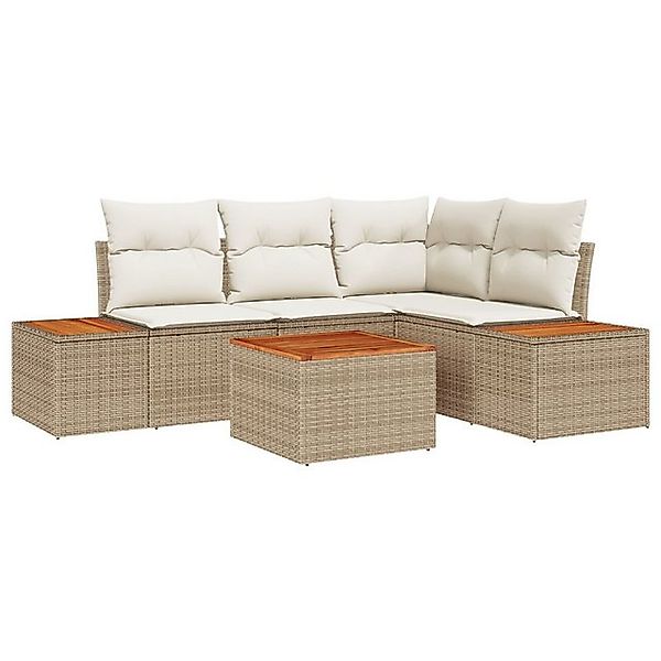 vidaXL Loungesofa 5-teiliges Garten-Sofa-Set mit Kissen Beige Poly-Rattan, günstig online kaufen