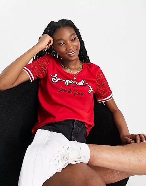 Superdry – T-Shirt in Rot mit Logografik günstig online kaufen