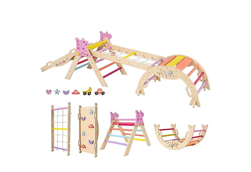 COSTWAY Klettergerüst, (4-St), mit Rutsche, Kletterbogen, Netz, doppelseiti günstig online kaufen