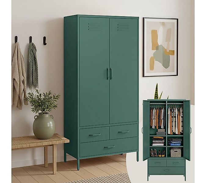 skølm Kleiderschrank Atria aus Metall (Dunkelgrün) Metallschrank mit 6 Fäch günstig online kaufen