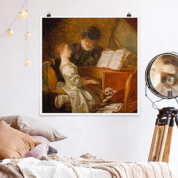 Poster - Quadrat Jean Honoré Fragonard - Die Klavierstunde günstig online kaufen