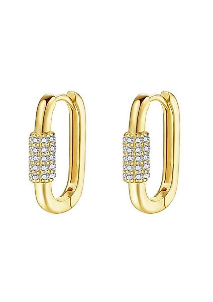 Hey Happiness Paar Creolen Silber Karabiner oval eckig, Vergoldet 18K, Vier günstig online kaufen