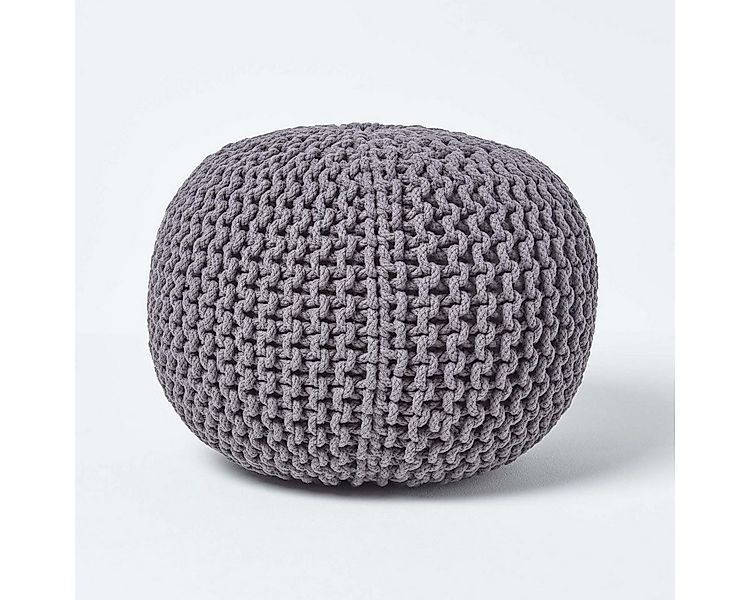 Homescapes Pouf Runder Strickpouf 100% Baumwolle, grau günstig online kaufen