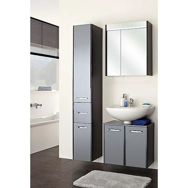 Badezimmermöbel Set in anthrazit Hochglanz QUITO-66 Spiegelschrank mit Bele günstig online kaufen