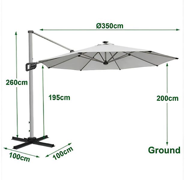 RANSENERS Sonnenschirm MID350R,Ampelschirm Ø350cm mit Solar-LED, günstig online kaufen