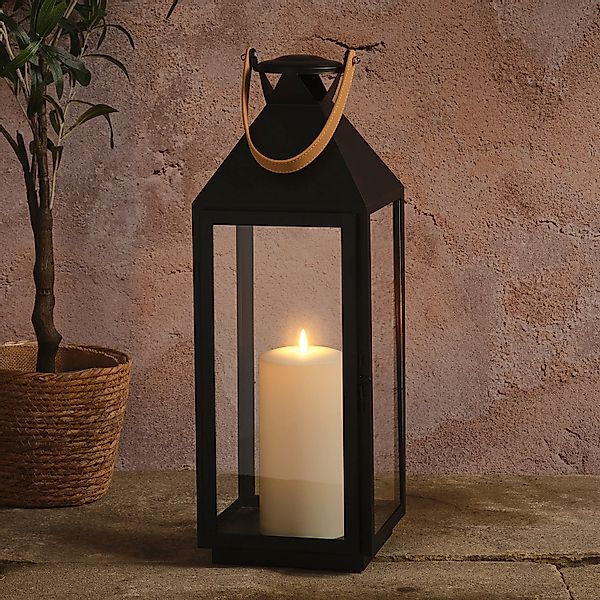 Große "Brixham" Laterne mit Ledergriff & TruGlow® LED-Kerze günstig online kaufen