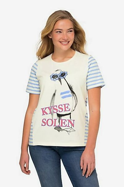 Laurasøn Rundhalsshirt T-Shirt Möve mit Schriftzug geringelter Rücken günstig online kaufen