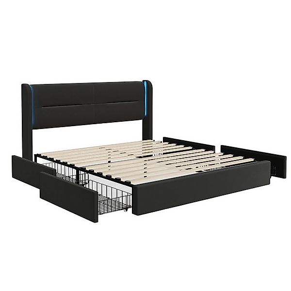 Celya Polsterbett Doppelbett mit LED-Beleuchtung im Kopfteil (USB-Dual-Ansc günstig online kaufen