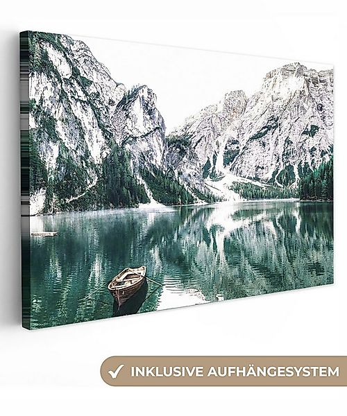 OneMillionCanvasses® Leinwandbild Berge - Schnee - Winter - Boote - See - N günstig online kaufen