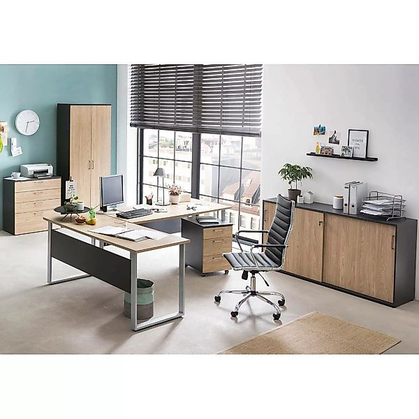 Büromöbel Komplett Set META-80 in anthrazit mit Eiche hell Nb. günstig online kaufen