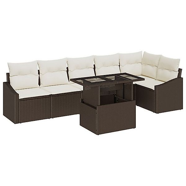 vidaXL Loungesofa 7-teilige Garten Sofa Set mit Kissen Braun Poly Rattan, 7 günstig online kaufen