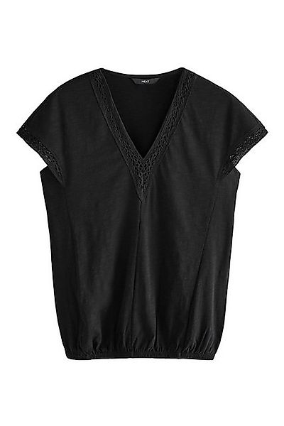 Next V-Shirt Kurzarmoberteil, V-Ausschnitt, Spitze + Ballonsaum (1-tlg) günstig online kaufen