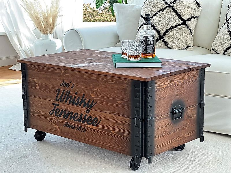 Uncle Joe´s Couchtisch Truhen-Couchtisch XL "Whisky" Massivholz vintage ind günstig online kaufen