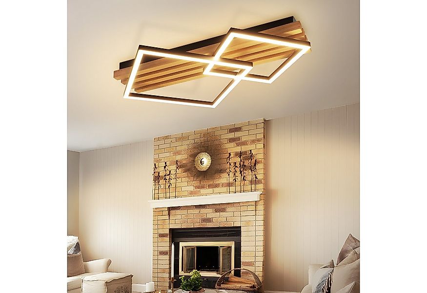 Nettlife LED Deckenleuchte Dimmbar Holz 3 Ringe 46W Modern Deckenlampe 70cm günstig online kaufen