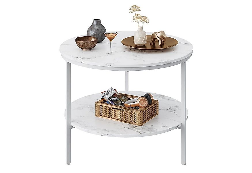 WLIVE Couchtisch Couchtisch rund mit 2 Ebenen, Beistelltisch Holz mit Metal günstig online kaufen
