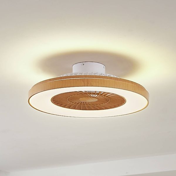 Lindby LED-Deckenventilator Teleo, Ø58 cm, holz, DC, Tuya günstig online kaufen