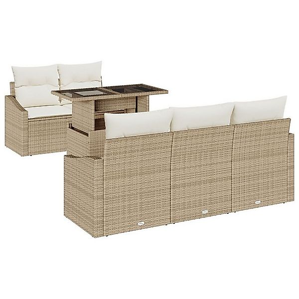 vidaXL Loungesofa 6-tlg. Garten-Sofagarnitur mit Kissen Beige Poly Rattan, günstig online kaufen