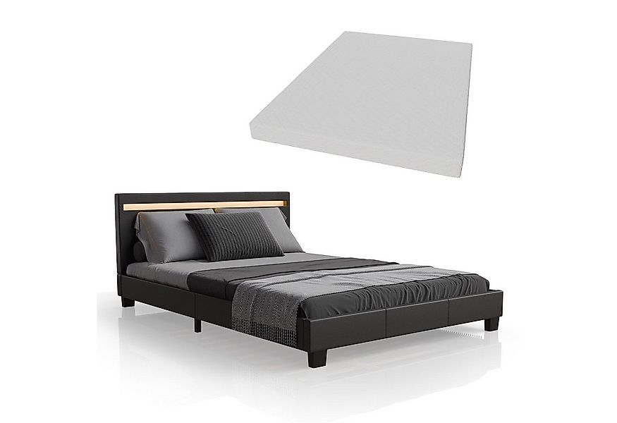 Juskys Polsterbett Paris, 140x200 cm, RGB-LED, Kunstleder, weiches Kopfteil günstig online kaufen