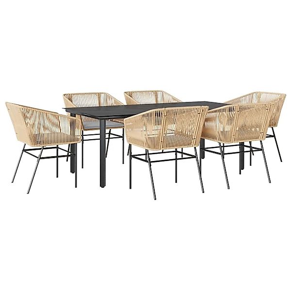 vidaXL 7-Tlg Garten-Essgruppe mit Kissen Braun Poly Rattan Glas 3334623 günstig online kaufen
