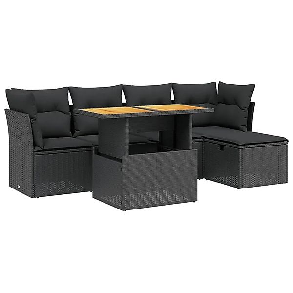 vidaXL 6-Tlg Garten-Sofagarnitur mit Kissen Schwarz Poly Rattan 3275463 günstig online kaufen