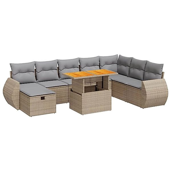 vidaXL 9-Tlg Garten-Sofagarnitur mit Kissen Beige Poly Rattan Akazie 332807 günstig online kaufen