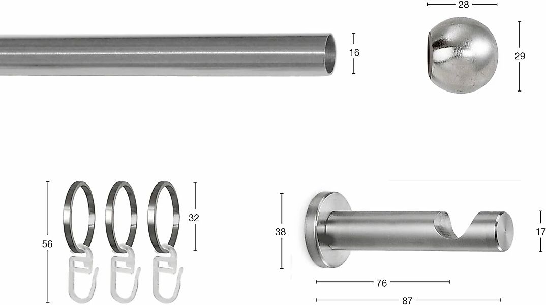 GARESA Gardinenstange "KUGEL" Ø 16 mm 1 läufig-läufig Wunschmaßlänge Vorhan günstig online kaufen