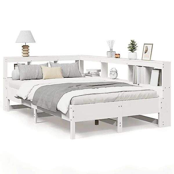 vidaXL Massivholzbett mit Regal ohne Matratze Weiß 120x200 cm Kiefer 332442 günstig online kaufen
