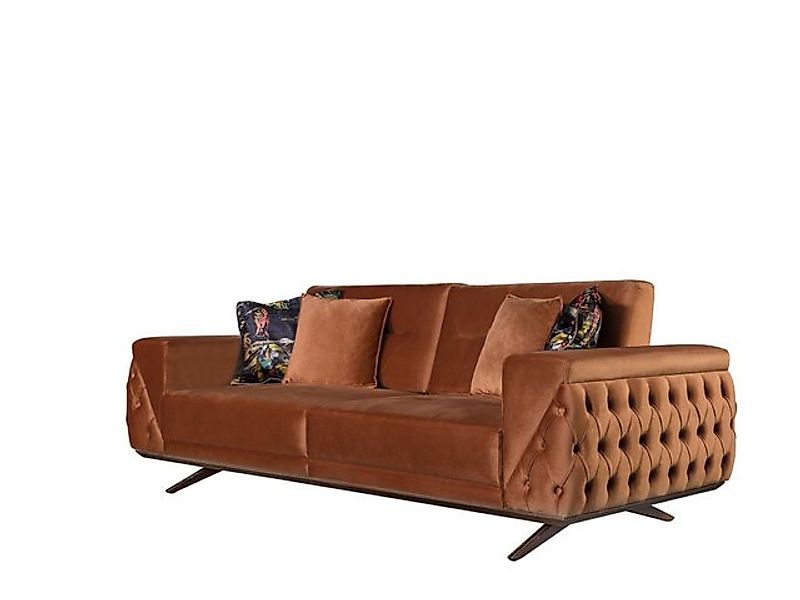 Xlmoebel Sofa Dunkelbraunes Stoff-Sofa im Chesterfield-Stil für drei Person günstig online kaufen