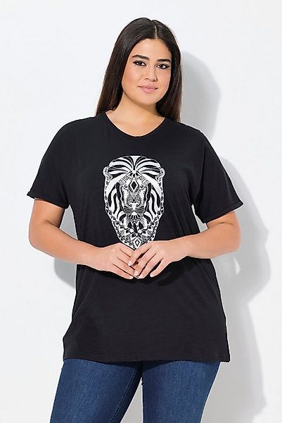 Ulla Popken T-Shirt T-Shirt Tiermotiv Oversized V-Ausschnitt Halbarm günstig online kaufen