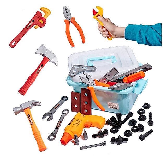 Ikonka Kinder-Werkzeug-Set Kinder-Werkzeugset 48-teilig Handwerker-Spielzeu günstig online kaufen