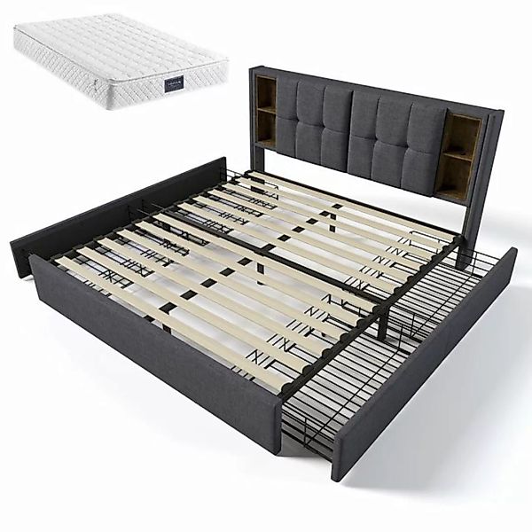 Sweiko Polsterbett Doppelbett mit Kabellosem Laden USB C& 4 Schubladen, (La günstig online kaufen