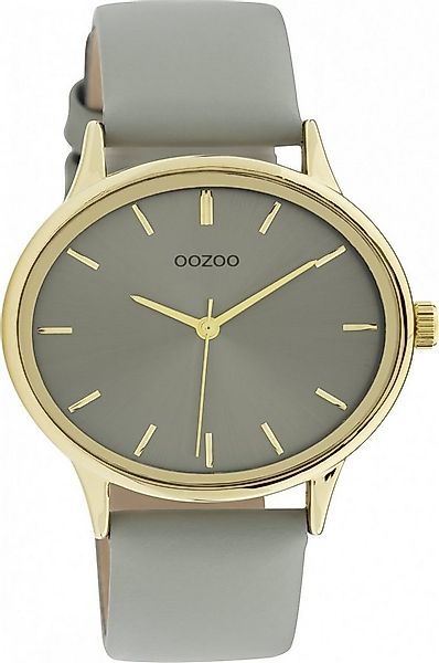 OOZOO Quarzuhr Damenuhr C11050 Oval Hellgrau Gold Lederband 42 mm günstig online kaufen