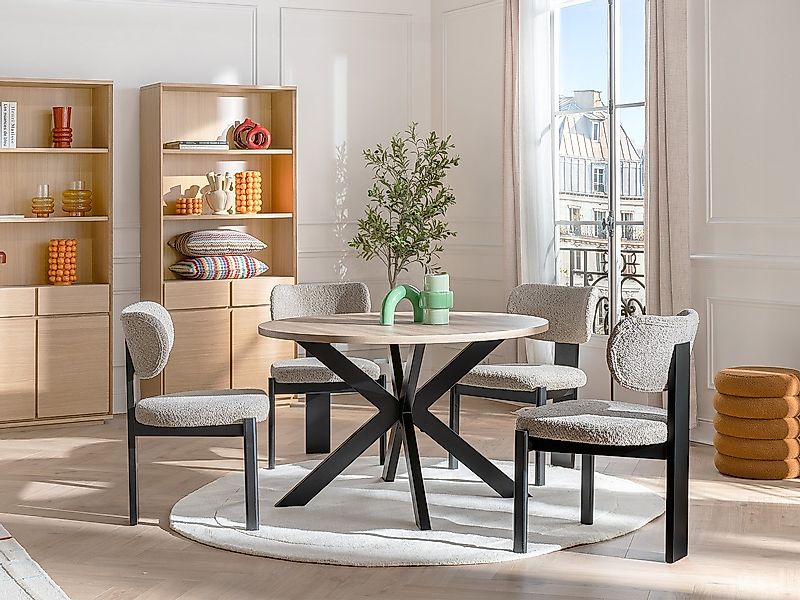 Esstisch - 4 Personen - MDF & Metall - Eichefarben & Schwarz - TILKI günstig online kaufen