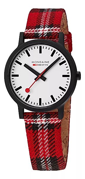 Mondaine Essence Scottish Schwarz, Armband Rot, 41 mm MS1.41111.LC Herrenuh günstig online kaufen