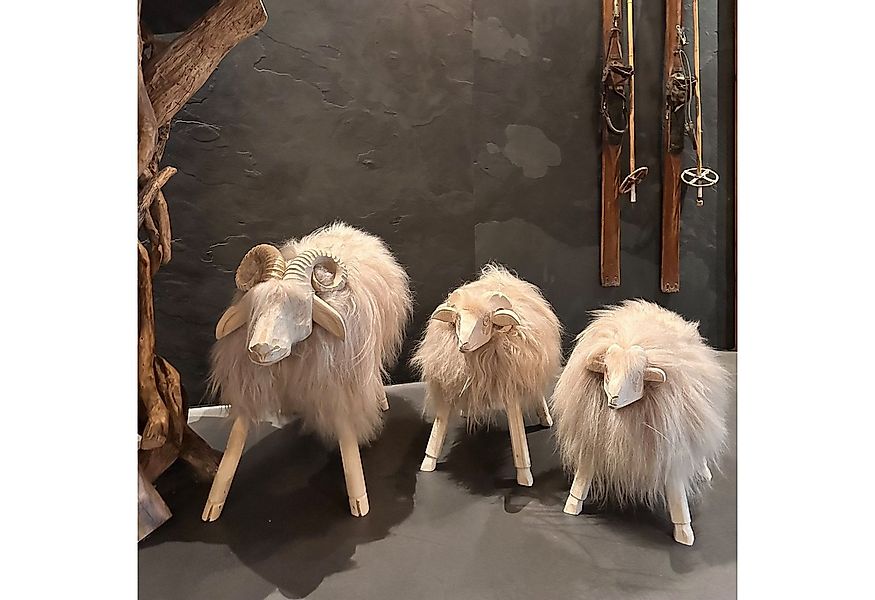 LIRA Deko Sitzhocker Set - Schafhocker Lammfell - Premium Tierhocker - Holz günstig online kaufen