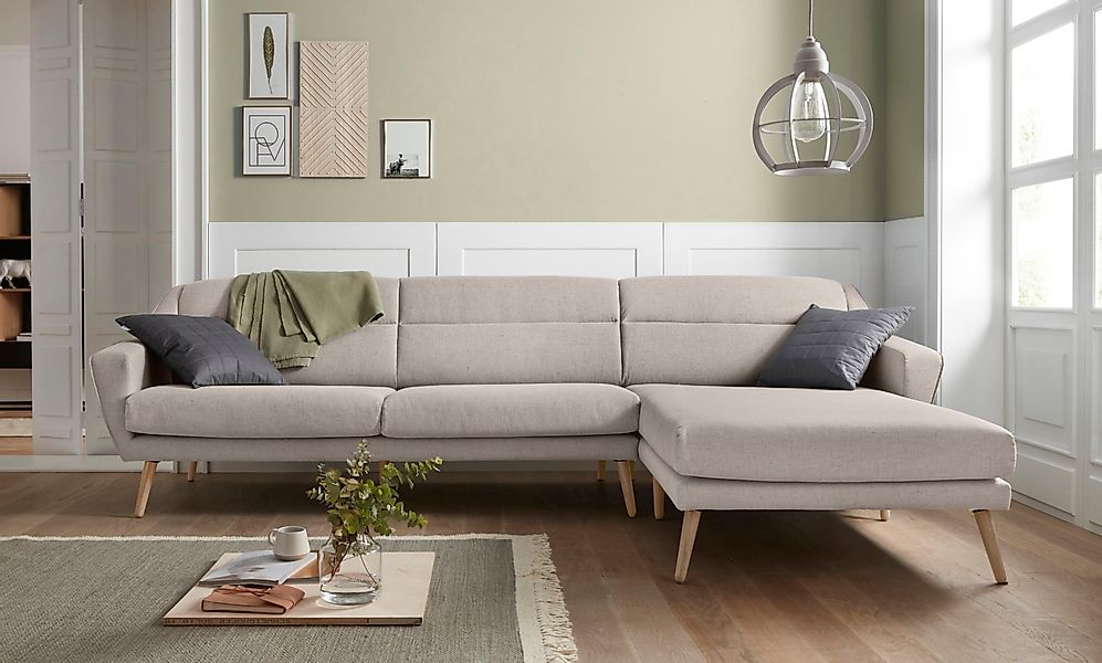 andas Ecksofa "Bille L-Form" mit Naht im Rückenkissen und Beinen aus Eichen günstig online kaufen