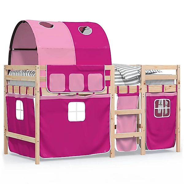 vidaXL Kinderhochbett mit Tunnel Rosa 90x200 cm Massivholz Kiefer 3283846 günstig online kaufen