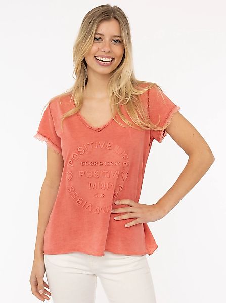 Zwillingsherz T-Shirt ""Positive Mind"" V-Ausschnitt, Kurzarm, Used-Look, B günstig online kaufen