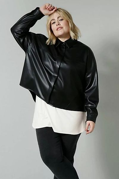Sara Lindholm Rundhalsshirt Hemd oversized Lederoptik Hemdkragen Langarm günstig online kaufen