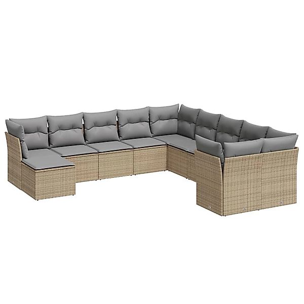 vidaXL 11-tlg Garten-Sofagarnitur mit Kissen Beige Poly Rattan Modell 47 günstig online kaufen