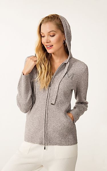Passioni Cardigan Graue Kapuzenstrickjacke mit glitzerndem günstig online kaufen