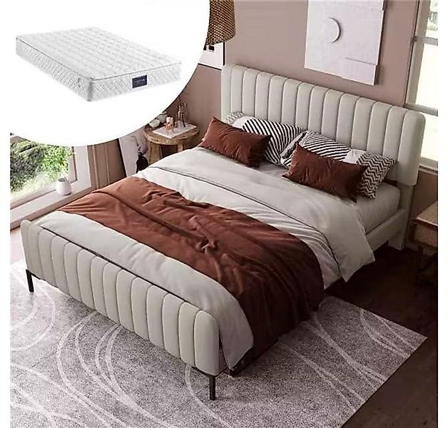 BlingBin Einzelbett Polsterbett Doppelbett (1-tlg., mit Lattenrost, Grau-Be günstig online kaufen