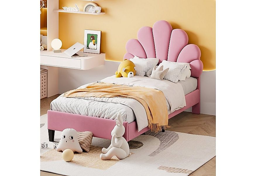 Flieks Polsterbett, Einzelbett Kinderbett Blumenform-Kopfteil Samt 90x200cm günstig online kaufen