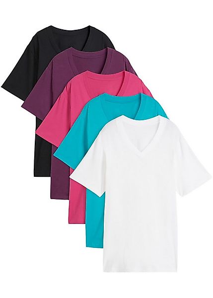 bonprix Longshirt (Packung, 5-tlg) lockere Passform, Kurzarm, mit V-Ausschn günstig online kaufen