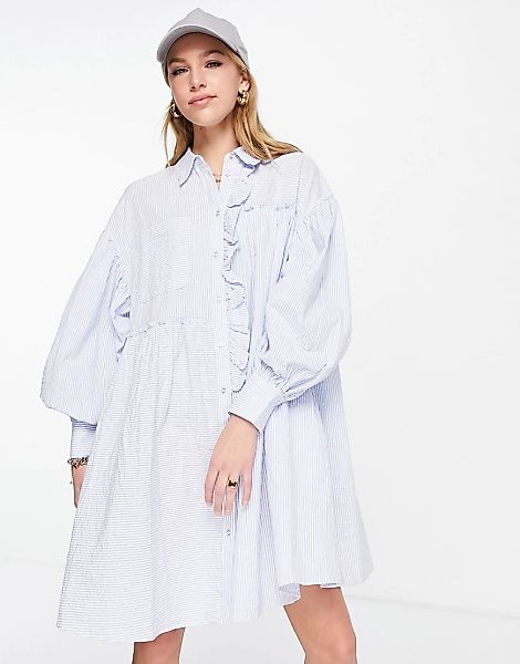 Palones – Gestreiftes Seersucker-Hemdkleid in Blau günstig online kaufen