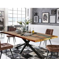 Recyclingholz Esstisch in Bunt und Schwarz Loft Style günstig online kaufen