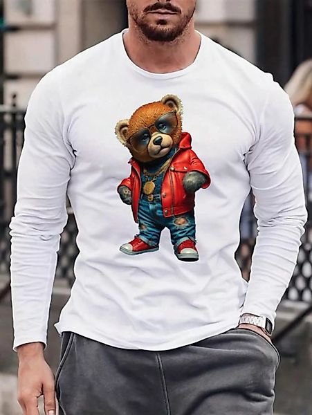 RMK Longsleeve Herren Langarmshirt Rundhals Basic Teddybär Bär aus Baumwoll günstig online kaufen